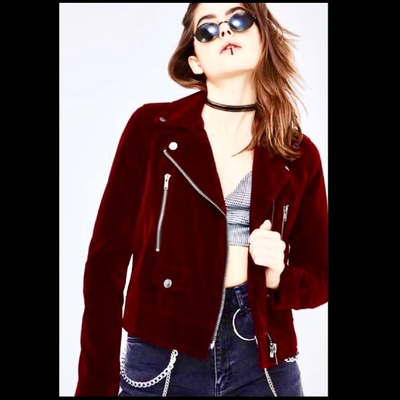 Dolls Kill Jackets & Blazers - Dollskill too late red burgundy velvet moto